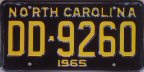 1965 North Carolina passenger car plate