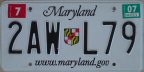 Maryland passenger car license plate