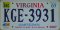 Virginia passenger car license plate